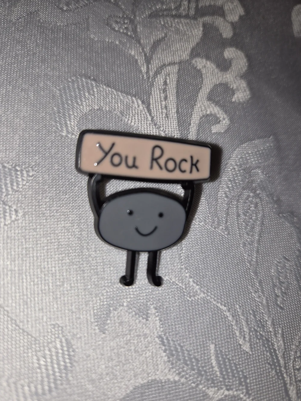 You Rock! Cute Rock Enamel Pin - Gray & Black